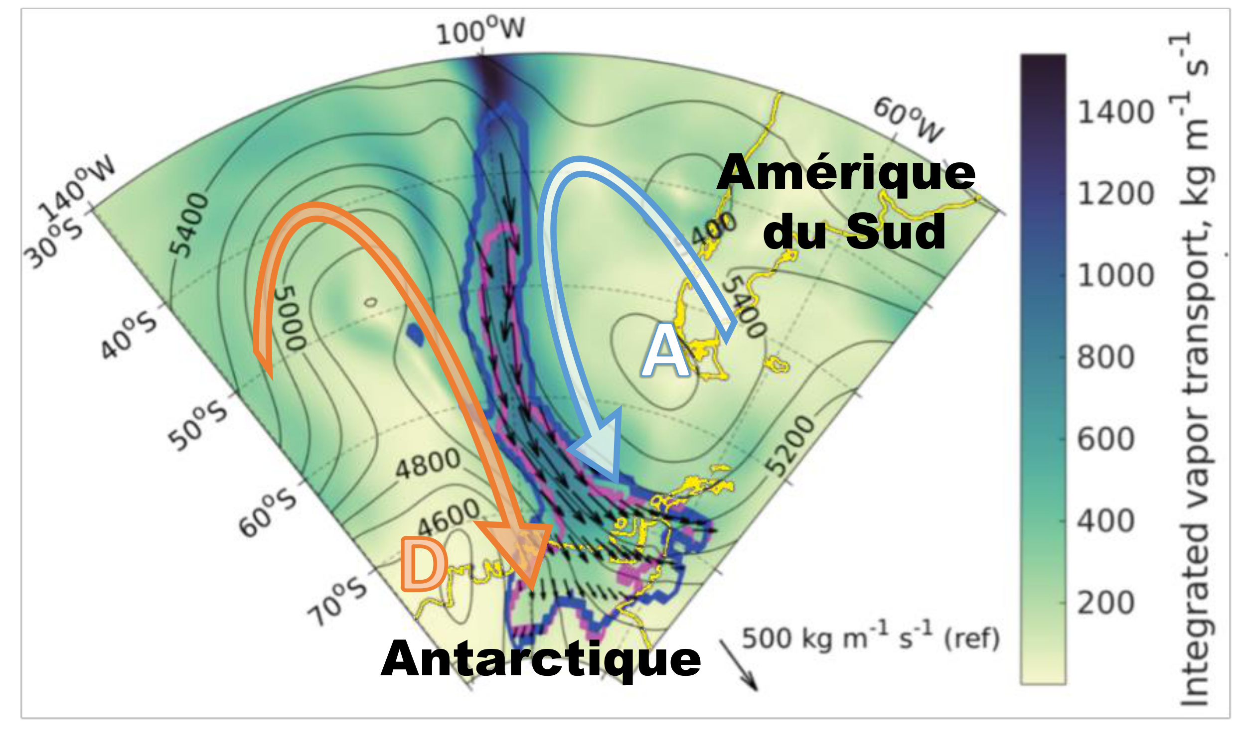  Integrated water vapor transport within the atmospheric river caused by an atmospheric blocking pattern
