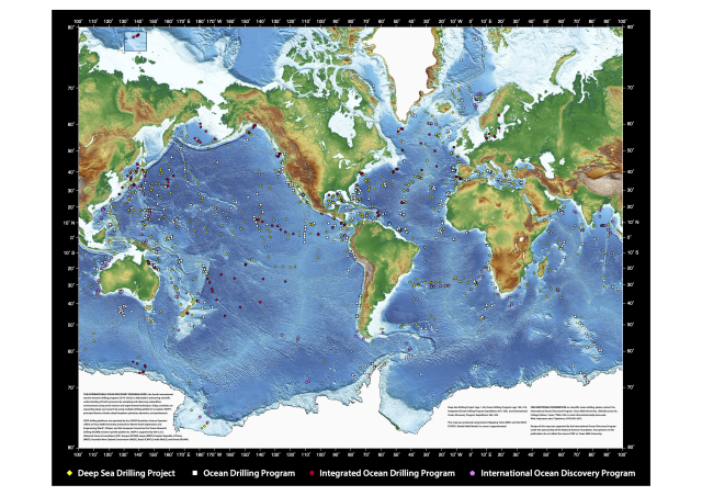Map of the drill sites of previous IODP expeditions